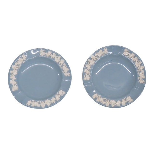 Wedgwood Etruria and Barlaston Queensware Blue Ceramic Ashtray Dish a Pair For Sale