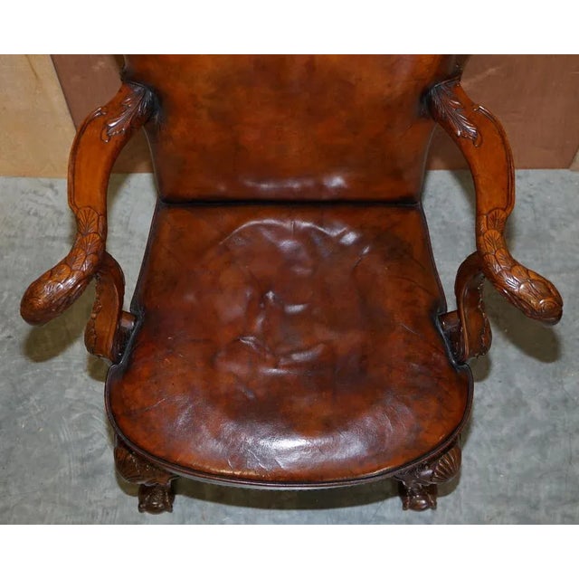 Vintage Eagle Armed Claw & Ball Feet Brown Leather Armchair For Sale - Image 4 of 18