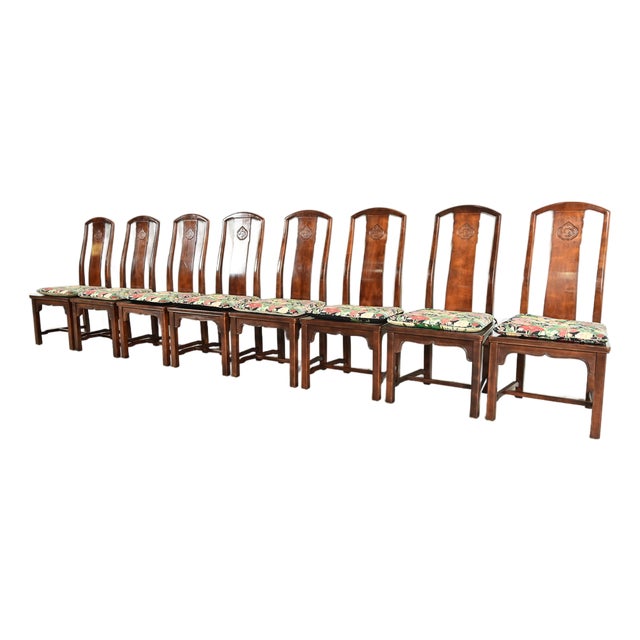 Henredon Hollywood Regency Chinoiserie Sculpted Mahogany Dining Chairs, Set of Eight For Sale