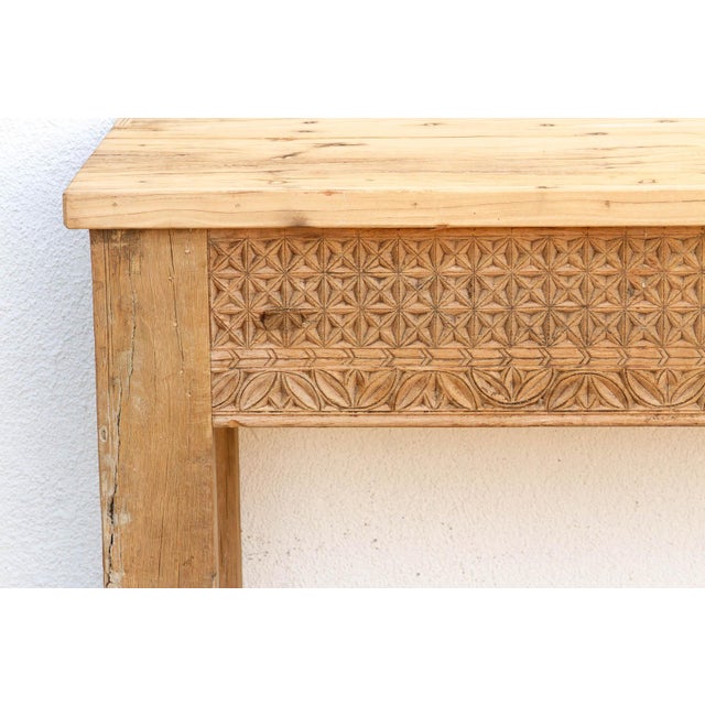 19th Century Antique Rajasthani Carved Beam Console Table For Sale - Image 5 of 11