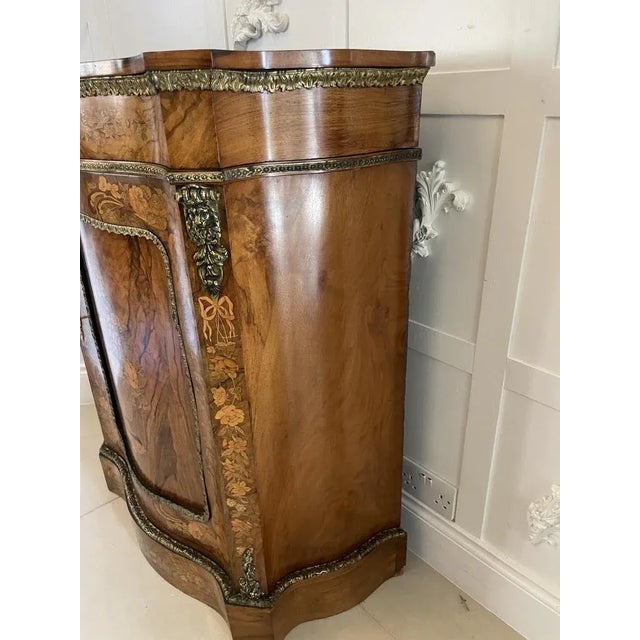 Brown Victorian Burr Walnut Inlaid Floral Marquetry Side Cabinet, 1850s For Sale - Image 8 of 13