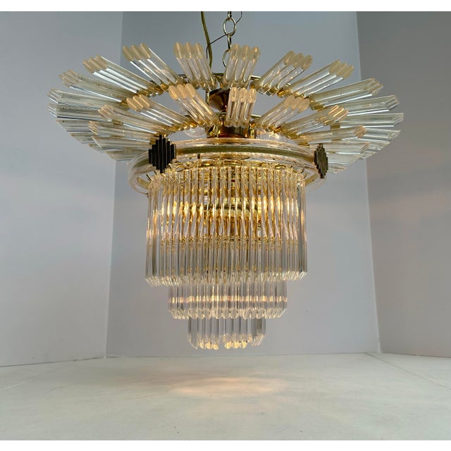 Brass Late 20th Century 7-Light Lucite Starburst Art Deco Revival Chandelier For Sale - Image 8 of 12