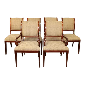 Late 20th Century Set of 6 Kindel Mahogany With Inlays Scroll Back Dining Chairs