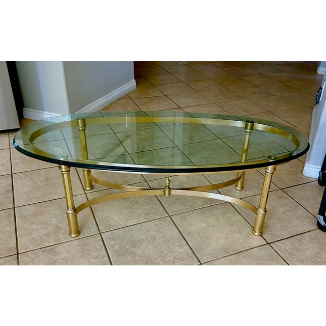 Hollywood Regency Brass Oval Cocktail Coffee Table Made Italy For Sale In Palm Springs - Image 6 of 18