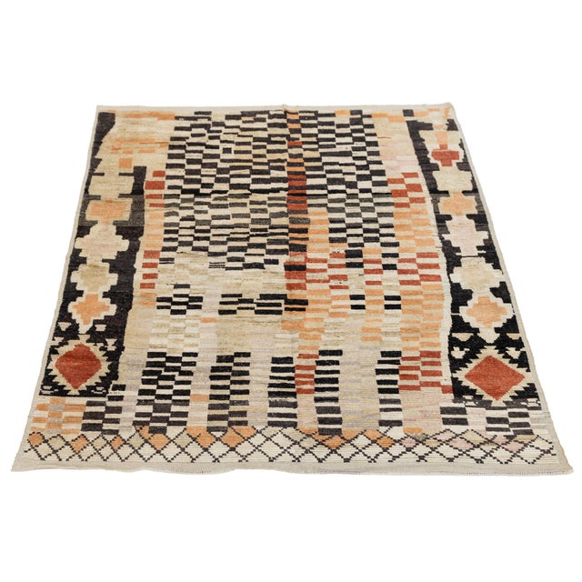 Modern Handmade Moroccan Style Wool Rug - Earthy Terracotta & Charcoal Geometric For Sale - Image 10 of 12