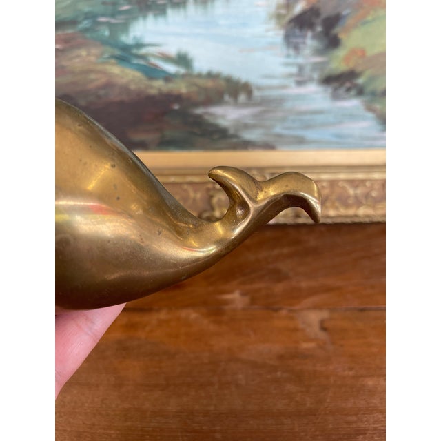 Mid-Century Modern Mid-20th Century Solid Brass Toned Whale-Shaped Novelty Ashtray or Trinket Holder. For Sale - Image 3 of 10