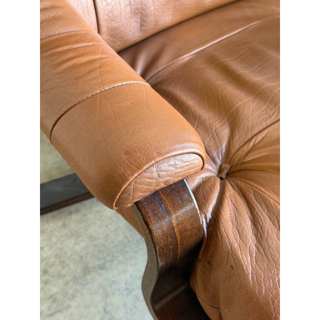Animal Skin Pair of Brown Leather Swivel Lounge Chairs Danish Mid-Century Modern 1970s For Sale - Image 7 of 13