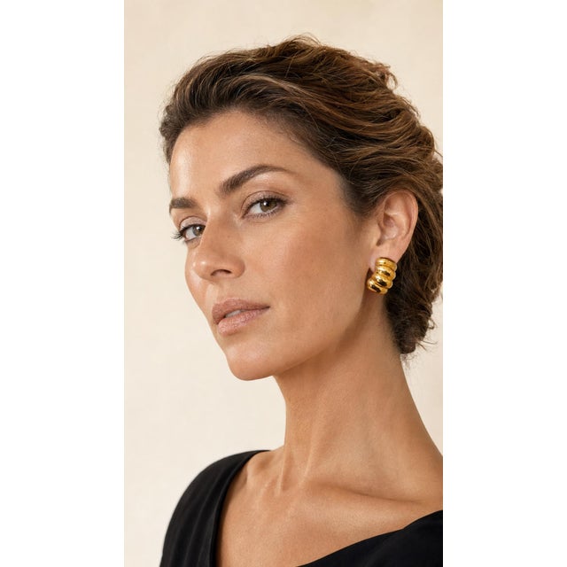 Vintage Maz 14k Yellow Gold Sculptural Ribbed Earrings, Circa 1980s For Sale - Image 9 of 10