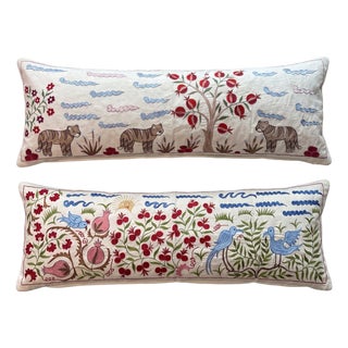 Tiger Suzani Lumbar Pillow Cover 18'' X 54'' - Set of Two For Sale