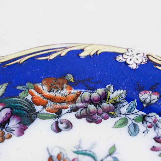 Antique Royal Blue Porcelain Plate – Floral & Fruit Motif For Sale In New York - Image 6 of 7