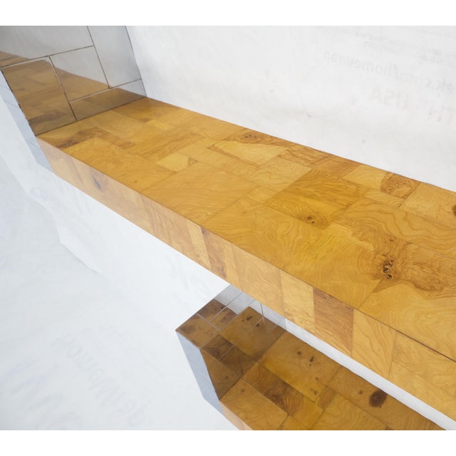 Mid 20th Century Pair Paul Evans Bracket Shape Burl Walnut Polished Chrome Hanging Shelves Mint For Sale - Image 5 of 11