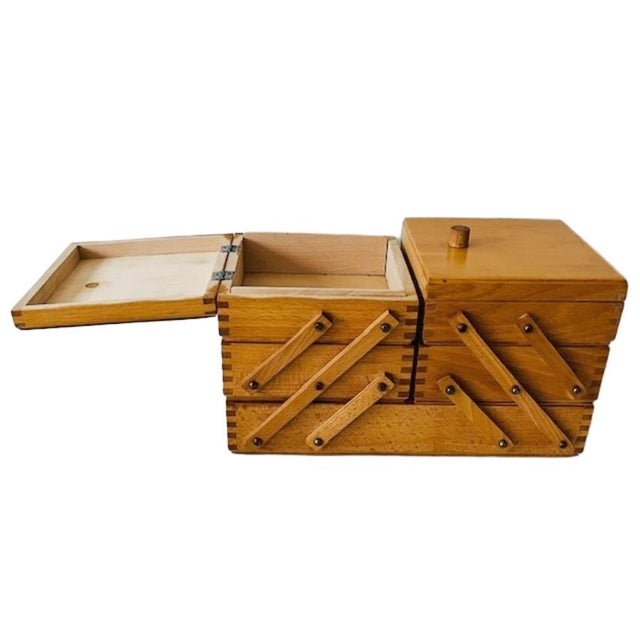 1960s Mid-Century Modern Danish Folding Wooden Sewing Box, 1960s For Sale - Image 5 of 11