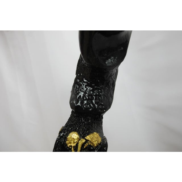 Alligator Carved Wood Gold Leaf Amber Inlaid Black Lacquer Walking Stick Cane For Sale - Image 16 of 18