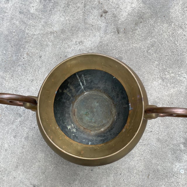 Antique Copper & Brass Double Handle Jardiniere Planter For Sale - Image 11 of 12