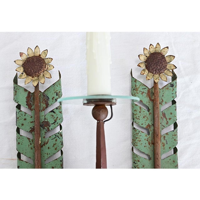 Vintage Italian Iron and Tole Sunflower Sconce For Sale - Image 4 of 9