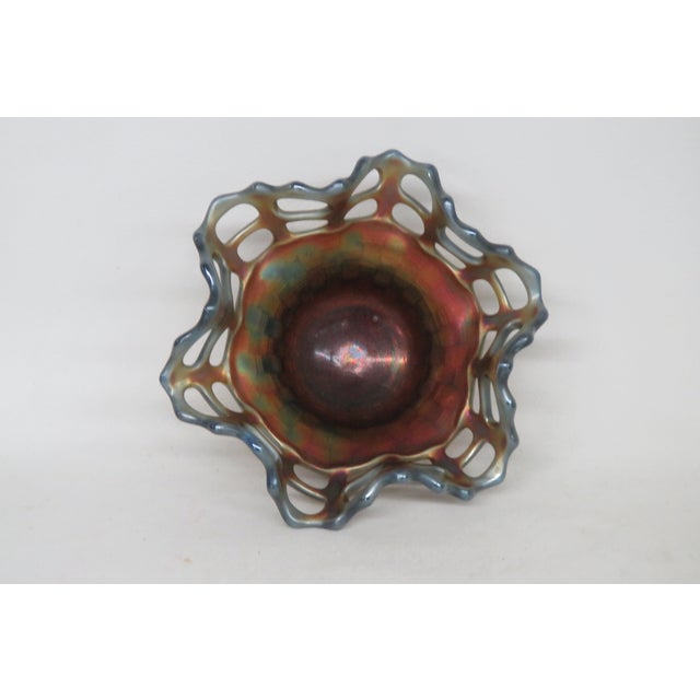 Fenton Carnival Glass Iridescent Basket Weave Lace Edge Candy Dish Bowl 4599b For Sale In Miami - Image 6 of 10
