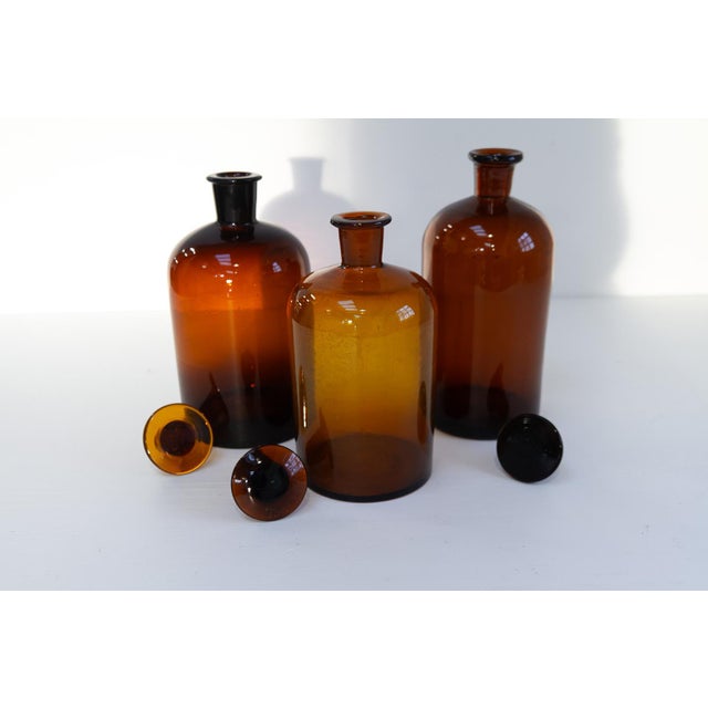 Brown Large Danish Pharmacy Glass Bottles, 1900s, Set of 3 For Sale - Image 8 of 18