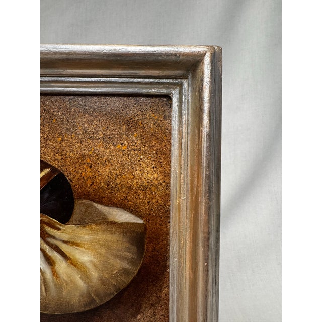 1970s Vintage Coastal Nautilus Shells Realism Original Oil Framed Painting in Silver, Brown, Camel For Sale - Image 5 of 12