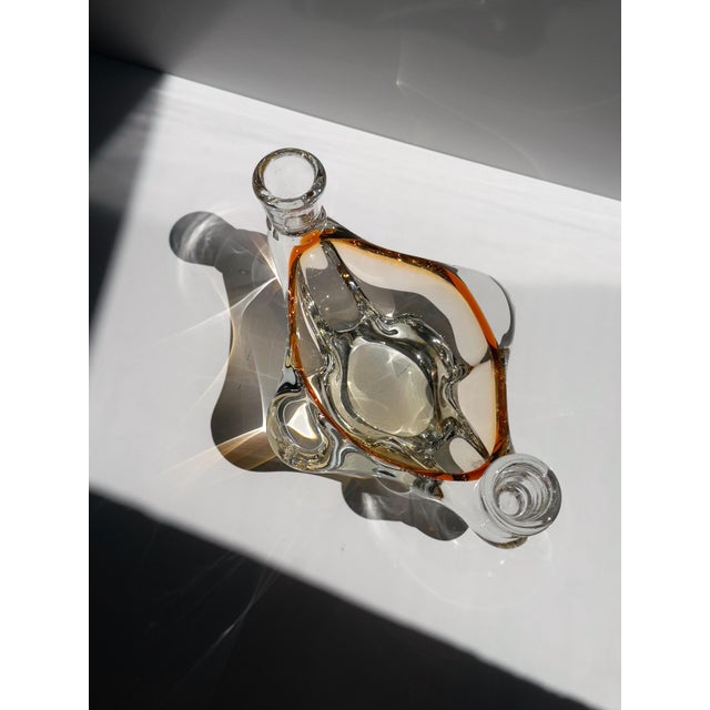 Mid-Century Modern Vintage Amber and Clear Murano Glass Ashtray with Candleholders, Italy, 1970s For Sale - Image 3 of 4