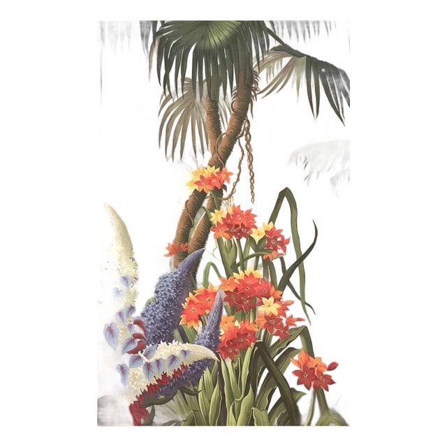Panoramic Hand‑Painted Wall Panel, Tropical Mountain Landscape Mural For Sale