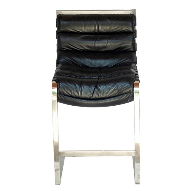 Pr. Of Vintage Rh Black Leather & Chrome Bar Stools For Sale - Image 10 of 18