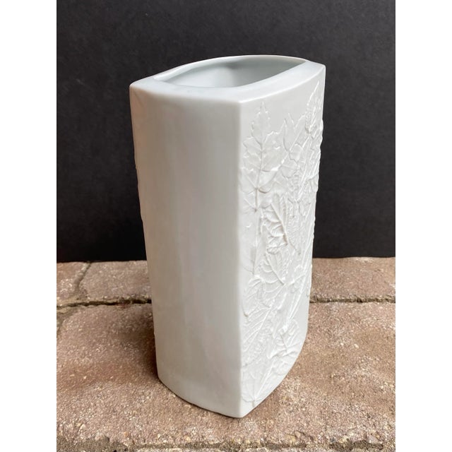 Organic Modern Style Naaman White Bisque Porcelain Vase With Embossed Leaf Relief For Sale - Image 4 of 11
