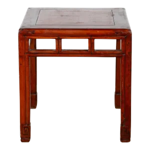 Vintage Chinese Red Lacquer Side Table with Open Apron and Carved Scrolling Feet