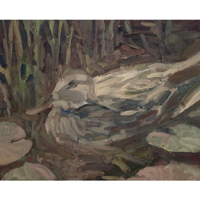 Duck Sitting by Jim Beckner | Oil on board of a duck resting in a pond among lily pads. For Sale