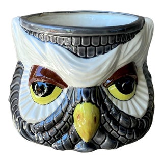Whimsical Late 20th-Century Studio Pottery “Two-Faced” Owl Earthenware Cachepot For Sale