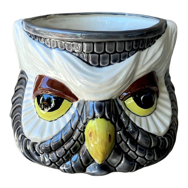 Whimsical Late 20th-Century Studio Pottery “Two-Faced” Owl Earthenware Cachepot For Sale