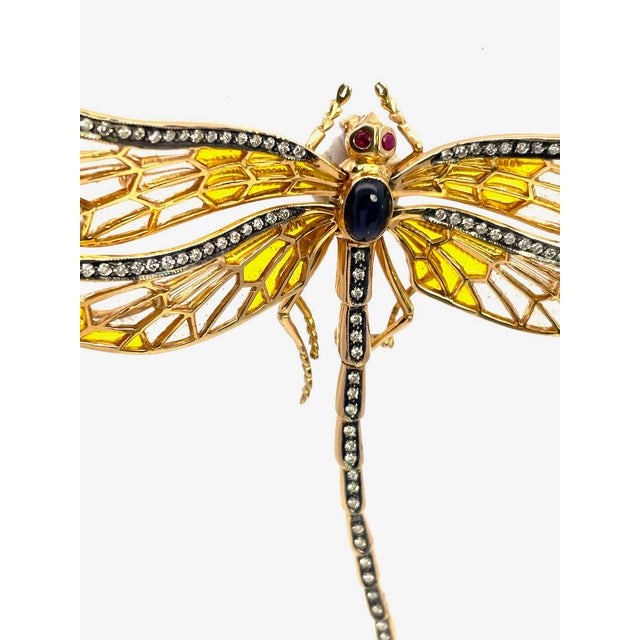 Antique Plique-À-Jour Dragonfly Brooch With Gold and Gemstones For Sale - Image 13 of 15