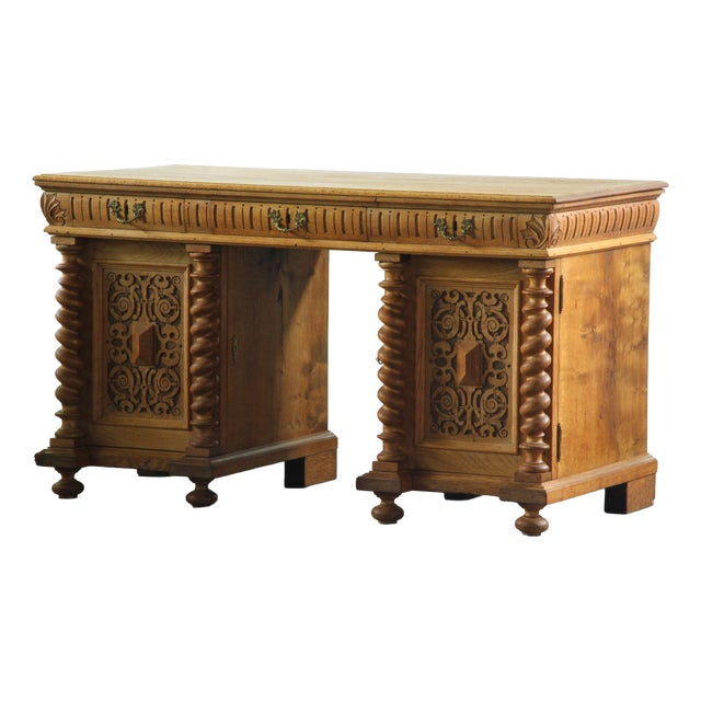 Mid-Century Danish Hand-Crafted Sculptural Oak Desk, 1960s For Sale