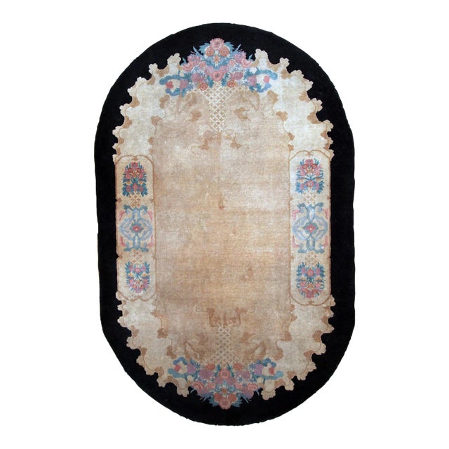 1920s Handmade Antique Art Deco Chinese Rug 4.10' X 8' For Sale