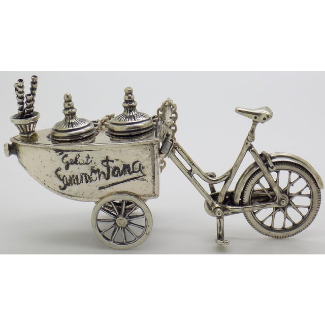 Italian Vintage Italian Handmade Genuine Silver Large Italian Ice Cream Cart Figurine, Made in Tuscany (Arezzo) Exclusive Sammontana Gelati Italian Brand For Sale - Image 3 of 12