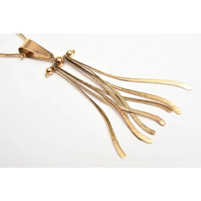 Vintage Gold Wash Over Sterling Silver Sculptural Modernist Signed Pendant Necklace For Sale - Image 4 of 8