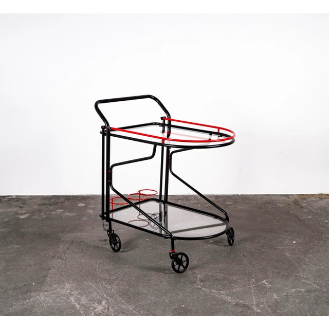 Black and Red Bar Cart in the Style of Yrjo Kukkapuro for Avarte, 1980s For Sale - Image 12 of 13