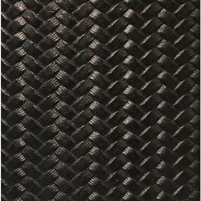 Worlds Away Matthew Izzo Home Denver Black Faux Leather Round Container With Marble Handle Lid For Sale - Image 4 of 4