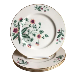 Mid 20th Century Vintage Lenox Country Garden Pink Floral Gold Gilded Round Dinner Plates - Set of 4
