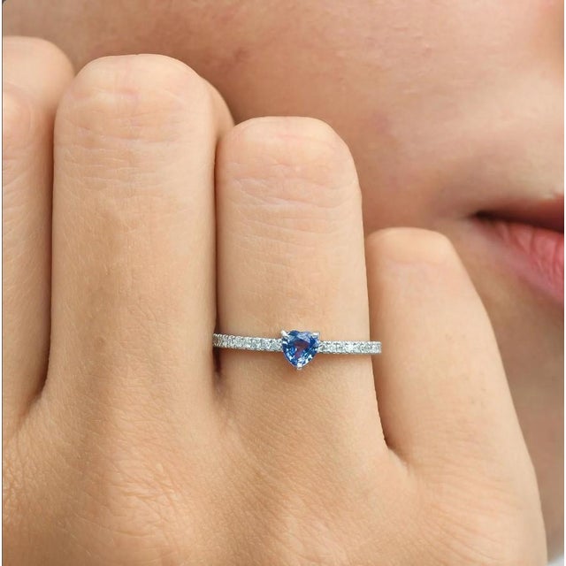 Blue sapphire mini heart diamond ring gold Natural blue sapphire heart diamond prong set ring gold Heart sapphire...