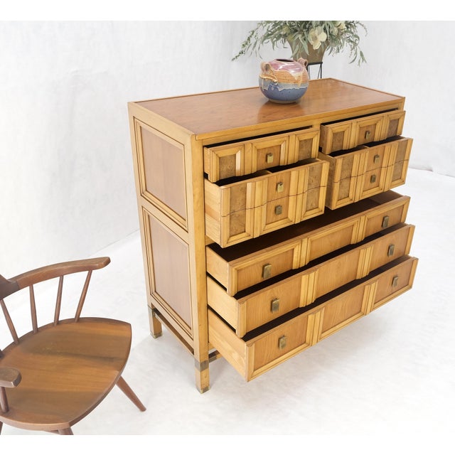 Burl Wood Panel Brass Birch 7 Drawer Mid Century Modern High Boy Dresser For Sale - Image 11 of 12