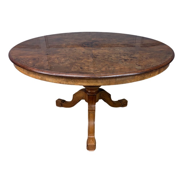 Antique Burr Walnut Centre Table, 1874 For Sale