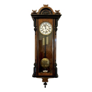 Antique Vienna Walnut Double Weight Wall Clock, 1880 For Sale