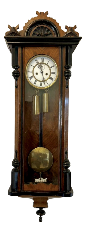 Antique Vienna Walnut Double Weight Wall Clock, 1880