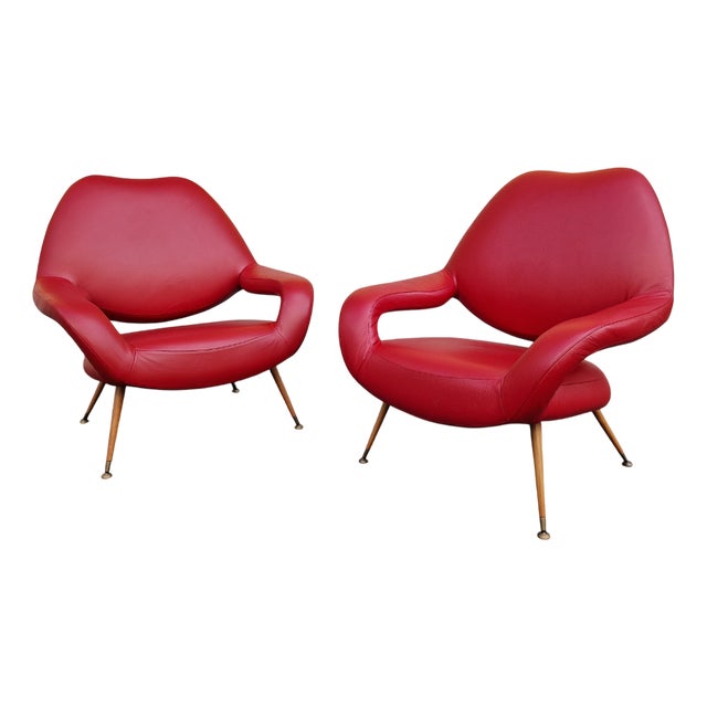 Set of Model DU55 Chairs in Red Leather by Gastone Rinaldi for Poltrona Frau, 1954 For Sale