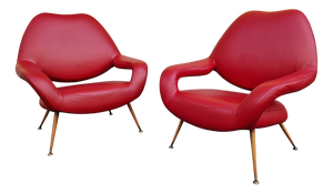 Set of Model DU55 Chairs in Red Leather by Gastone Rinaldi for Poltrona Frau, 1954