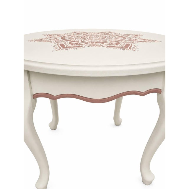 Farmhouse 1970s Wood Mandala Table Hand Painted For Sale - Image 3 of 4