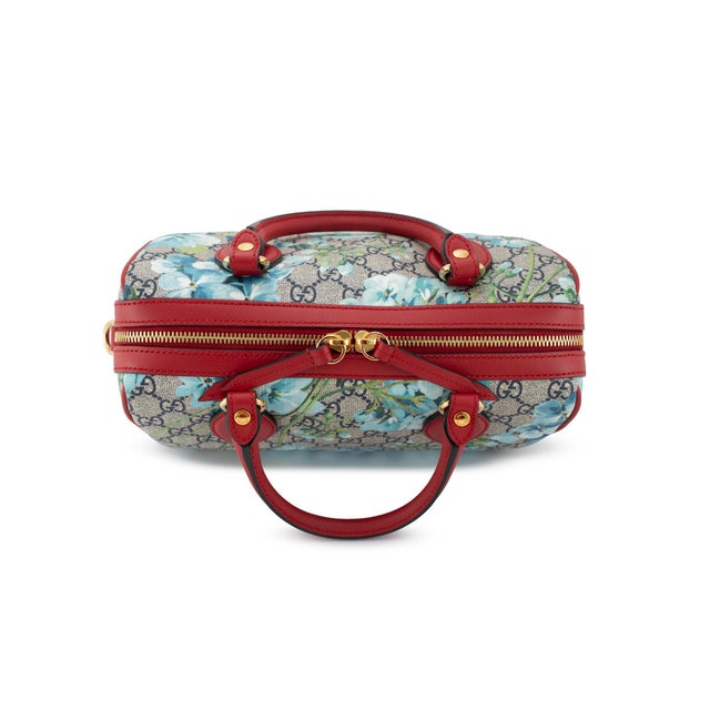 Gucci Gg Blooms Gg Supreme Floral Blue and Red Small Boston Shoulder Bag For Sale In Houston - Image 6 of 12