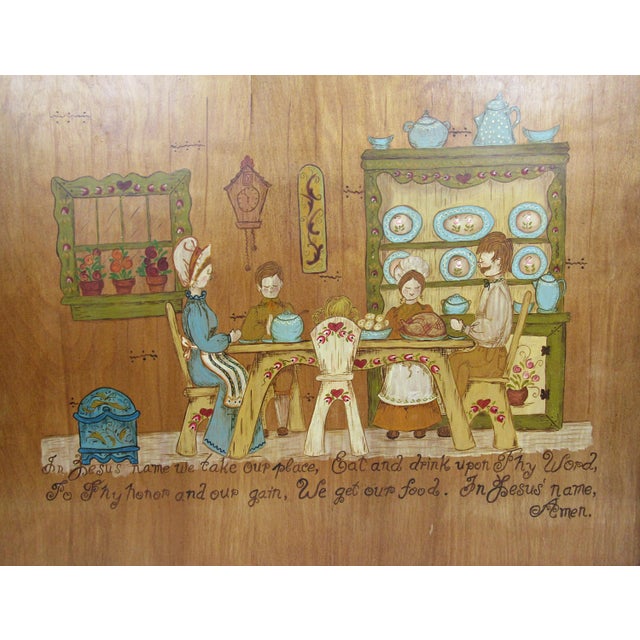 Mid-Century American Folk Art Painted Wood Panel With Table Prayer For Sale - Image 9 of 9