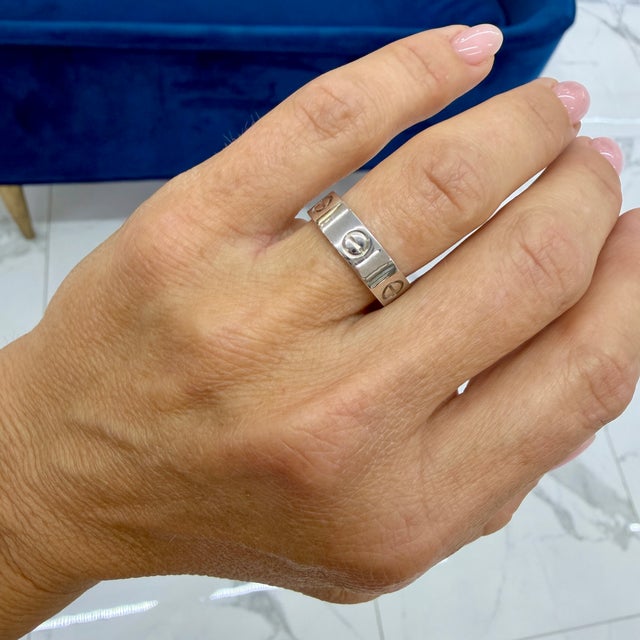 Metal Cartier Love Classic Model 18k White Gold 5.5mm Wedding Band Ring, Size 7 For Sale - Image 7 of 8