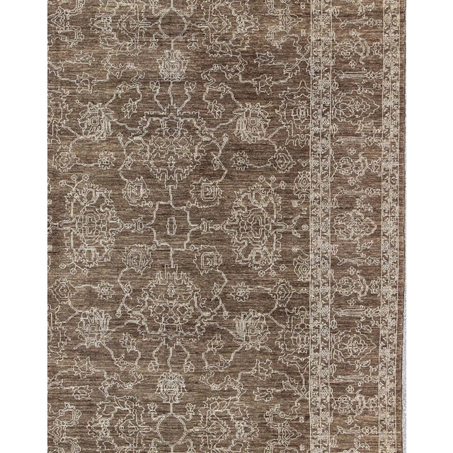 Turkish Transitional Rug in Warm Chestnut Brown With Ivory Motifs For Sale - Image 10 of 13